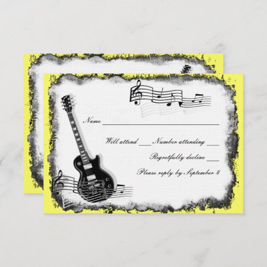 野生のギターの黄色音楽RSVP 出欠カード (正面/裏面)