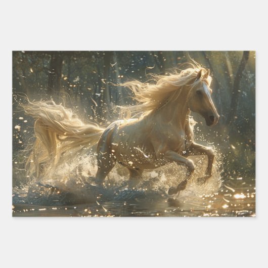 野生のギャロップで馬を分離 ラッピングペーパーシート (正面3)