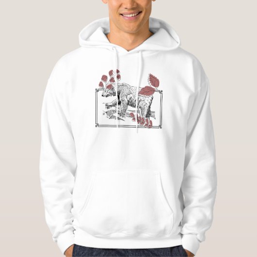 野生のクマと植物の林檎版画アート パーカ (正面)