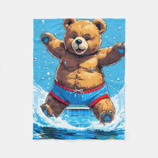 野生のクマのサマー ビンテージプール フリースブランケット (正面)