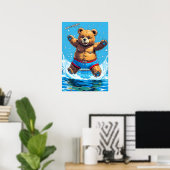 野生のクマのサマー ビンテージ プール ポスター (ホームオフィス)