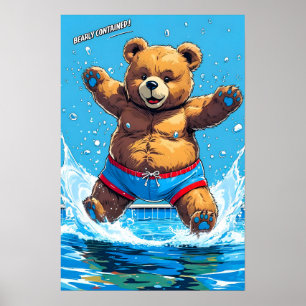 野生のクマのサマー ビンテージ プール  ポスター