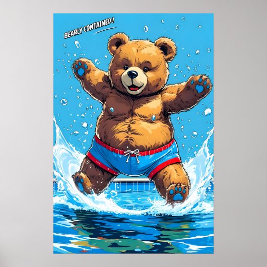 野生のクマのサマー ビンテージ プール ポスター (正面)