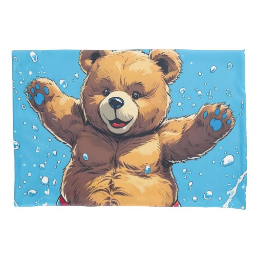 野生のクマのサマー ビンテージ プール  枕カバー (正面)