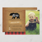 野生のクマ |誕生日パーティーの最初の写真 招待状 (正面/裏面)