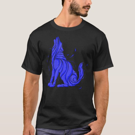 野生のクール青い狼ハウリング野生動物の狼 Tシャツ (正面)