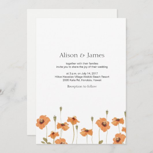 野生のケシ花結婚式招待状 招待状 (正面/裏面)