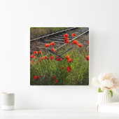 野生のケシ スクエア壁時計 (ホーム)