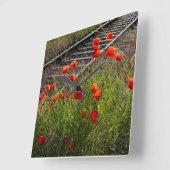 野生のケシ スクエア壁時計 (傾斜)