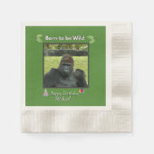 野生のゴリラジャングル誕生日デザイン 縁ありカクテルナプキン (正面)