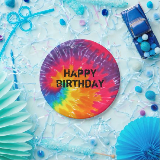 野生のサイケデリック絞り染め抽象芸術パターン ペーパープレート (パーティー)