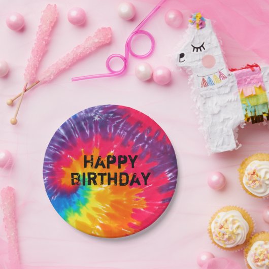 野生のサイケデリック絞り染め抽象芸術パターン ペーパープレート (パーティー)