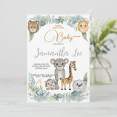 野生のサファリおもしろいアニマルボーイズ赤ちゃんシャワー 招待状 (スタンド正面)