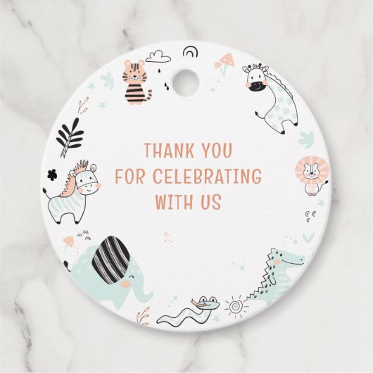 野生のサファリの動物の子供の誕生日感謝していユー フェイバータグ (正面)