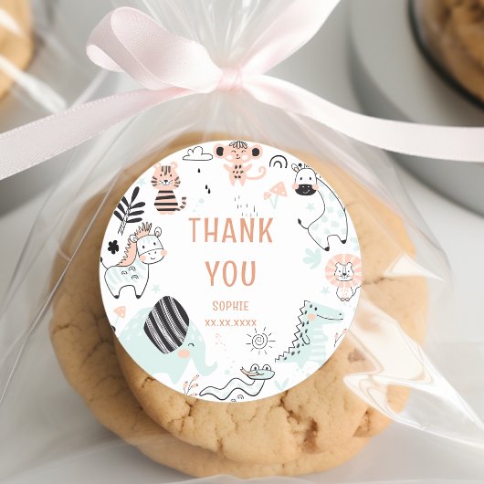 野生のサファリの動物の子供の誕生日感謝していユー ラウンドシール