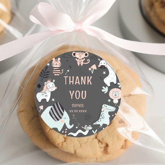 野生のサファリの動物の子供の誕生日感謝していユー ラウンドシール