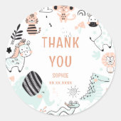 野生のサファリの動物の子供の誕生日感謝していユー ラウンドシール (正面)