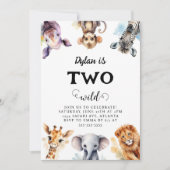野生のサファリの動物2歳の誕生日 招待状 (正面)