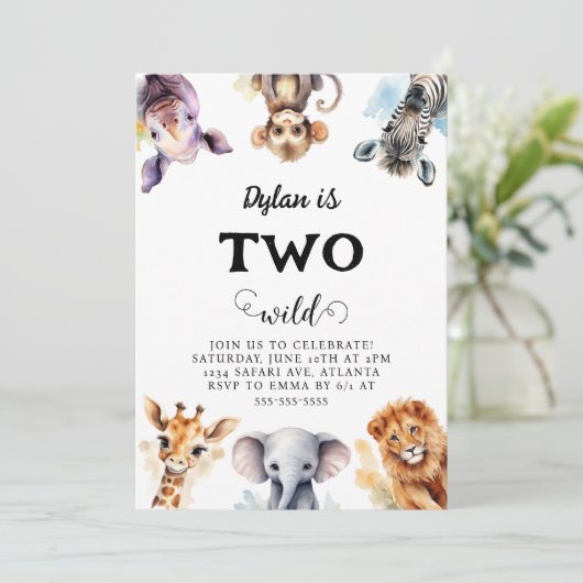 野生のサファリの動物2歳の誕生日 招待状 (スタンド正面)
