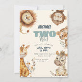 野生のサファリの動物2歳の誕生日 招待状 (正面)