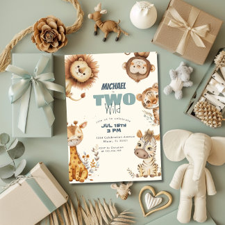 野生のサファリの動物2歳の誕生日 招待状