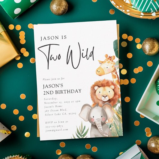 野生のサファリの動物2歳の誕生日 招待状