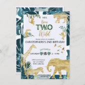 野生のサファリの動物2歳の誕生日 招待状 (正面/裏面)