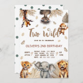 野生のサファリの動物2歳の誕生日 招待状 (正面/裏面)