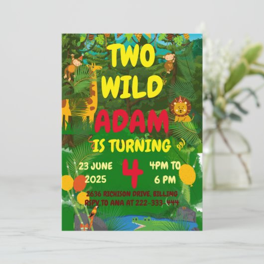 野生のサファリの動物2歳の誕生日 招待状 (スタンド正面)