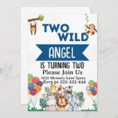 野生のサファリの動物2歳の誕生日 招待状 (正面/裏面)