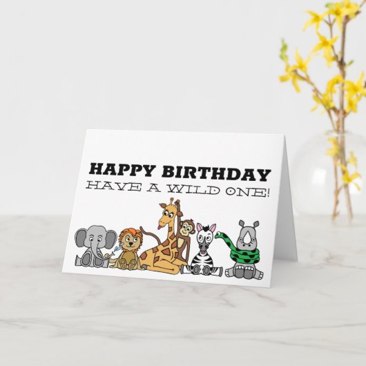 野生のサファリの動物，子供たちの誕生日 カード (黄色い花)