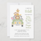 野生のサファリの赤ちゃんシャワーを郵便で手に入れようとしている 招待状 (正面)
