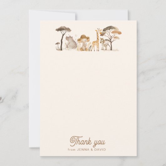 野生のサファリアニマルベビーシャワーサンキューカード サンキューカード (正面)