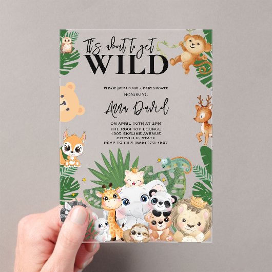 野生のサファリジャングルのベビーシャワーを取得する予定 アクリル招待状 (インサイチュ (ポータブル))