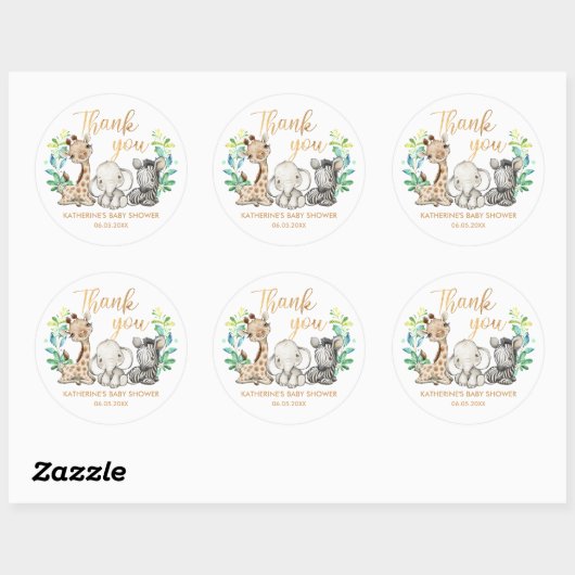 野生のサファリジャングルパーティー動物ベビーシャワー ラウンドシール (シート)