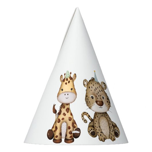 野生のサファリジャングル動物園の動物の最初の誕生日 パーティーハット (左)