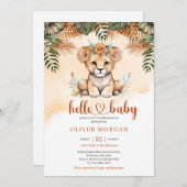 野生のサファリテラコッタ乾燥パームかわいいベビーライオン 招待状 (正面/裏面)