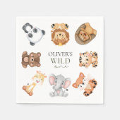 野生のサファリテーマの1歳の誕生日 スタンダードカクテルナプキン (正面)