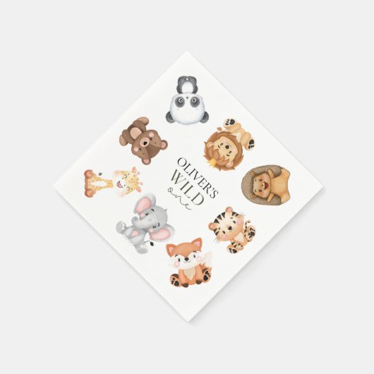 野生のサファリテーマの1歳の誕生日 スタンダードカクテルナプキン (角)