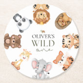 野生のサファリテーマの1歳の誕生日 ラウンドペーパーコースター (正面)