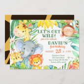 野生のサファリ動物たちが1歳の誕生日を迎える 招待状 (正面/裏面)