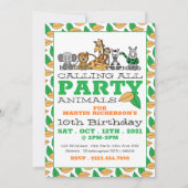 野生のサファリ動物と子供の誕生日パーティー 招待状 (正面)