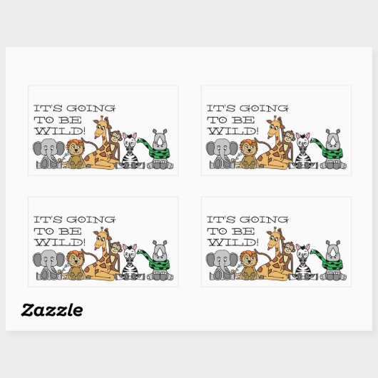 野生のサファリ動物と子供の誕生日パーティー 長方形シール (シート)