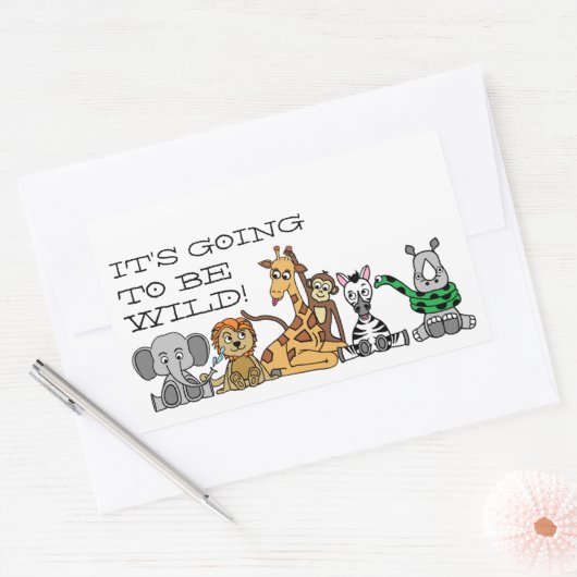 野生のサファリ動物と子供の誕生日パーティー 長方形シール (封筒)