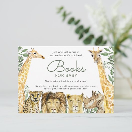 野生のサファリ動物のベビーシャワーブックのリクエスト 招待状 (スタンド正面)