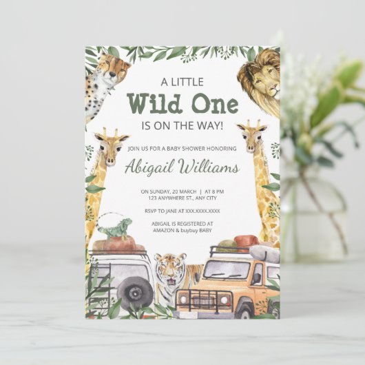 野生のサファリ動物のベビーシャワー 招待状 (スタンド正面)