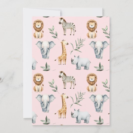 野生のサファリ動物の女の子ベビーシャワー 招待状 (裏面)