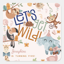 野生のサファリ動物の子供の誕生日パーティー スクエアシール