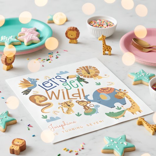 野生のサファリ動物の子供の誕生日パーティー スタンダードランチョンナプキン