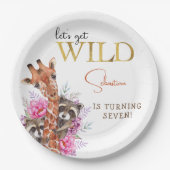 野生のサファリ動物の子供の誕生日パーティー ペーパープレート (正面)